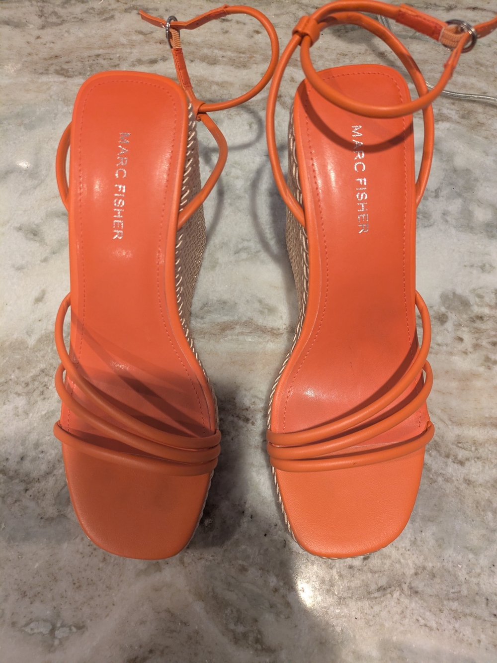 Marc Fisher Orange Strappy Wedge Sandals
